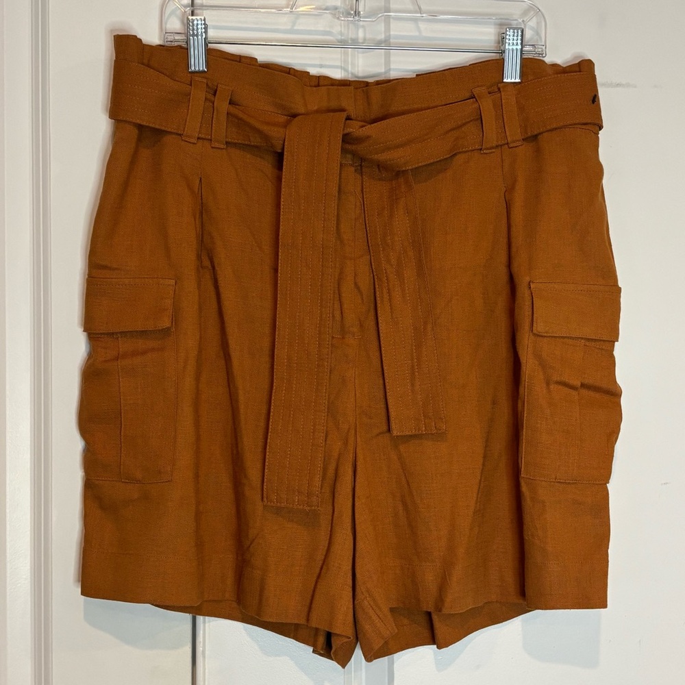 Simply Vera Vera Wang Orange Rust Linen Blend Tie Waist Cargo Shorts XL